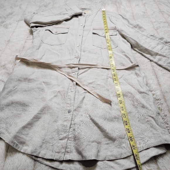 Shirt Dress Mini 100% Linen safari inspired Tan color Buttons Size S EFFETI MODA - Picture 12 of 13